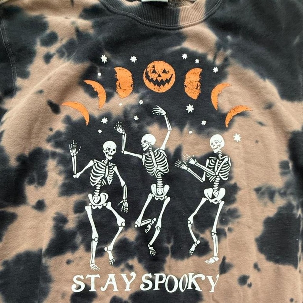 Mighty Fine Womens L Stay Spooky Skeletonee Tie Dye Halloween Sweatshirt - Picture 2 of 6